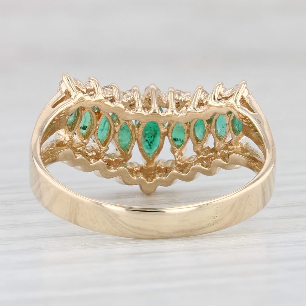 1.29ctw Tiered Emerald Diamond Contoured V Ring 14k Yellow Gold Size 11