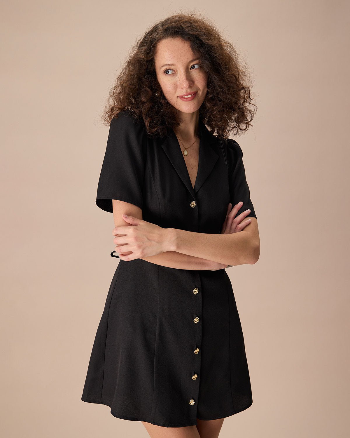 The Black Lapel Short Sleeve Mini Dress