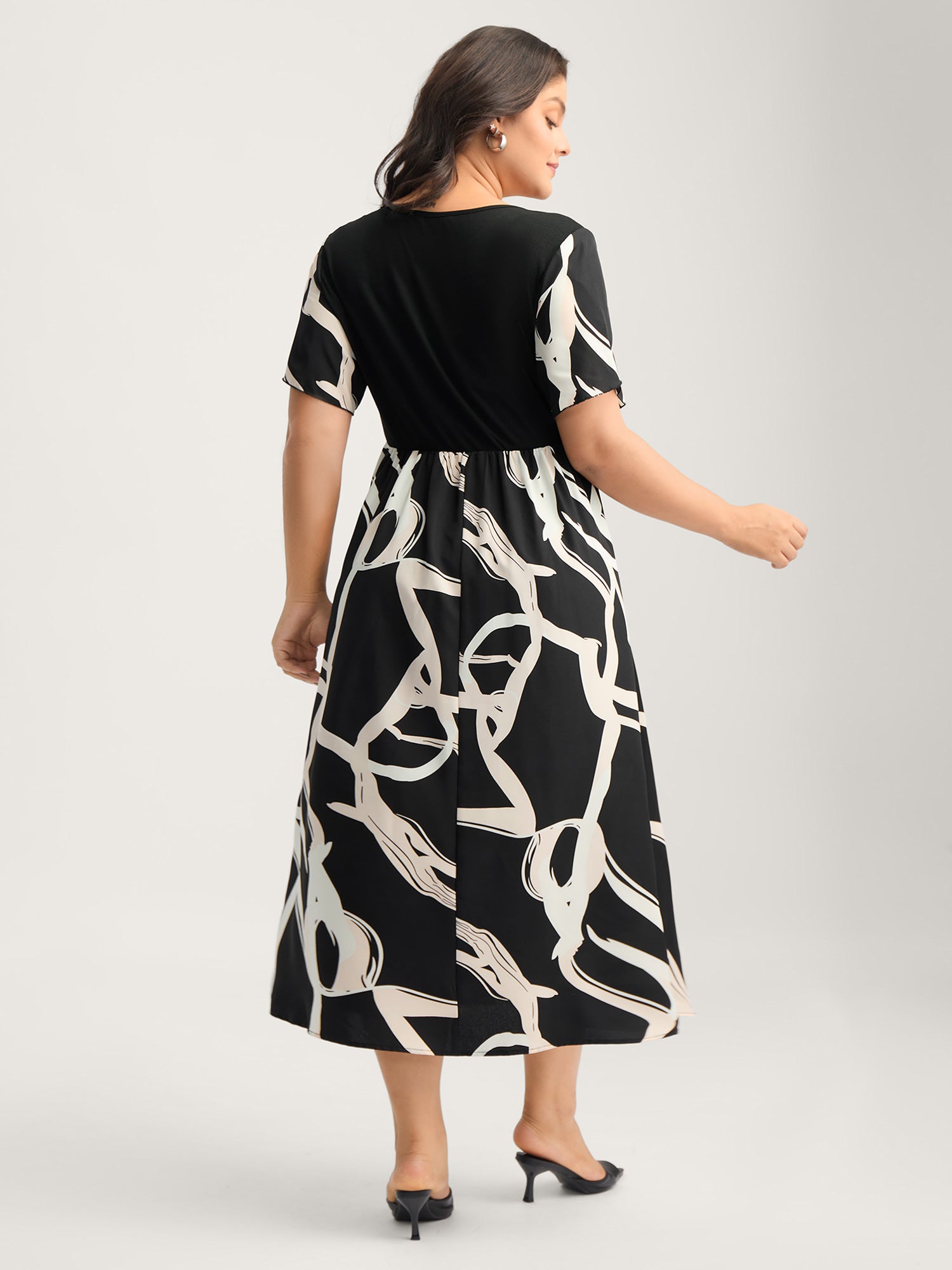 Geometric Print Color Contrast Stretchy Midi Dress