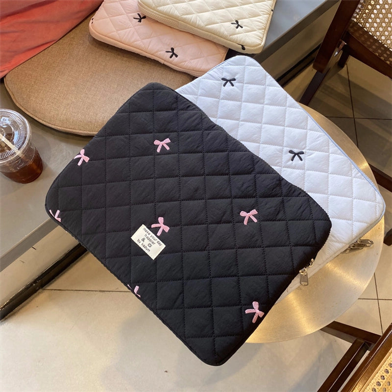 Women's Medium Nylon Bow Knot Cute Square Zipper Laptop Bag