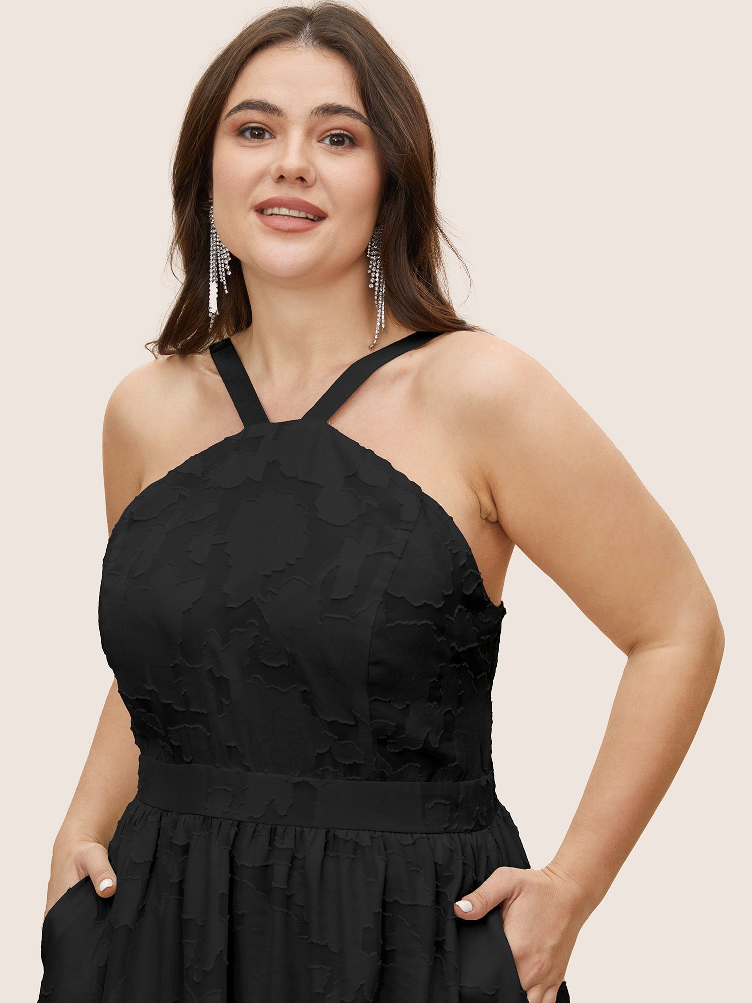 Abstract Textured Shirred Pocket Dress