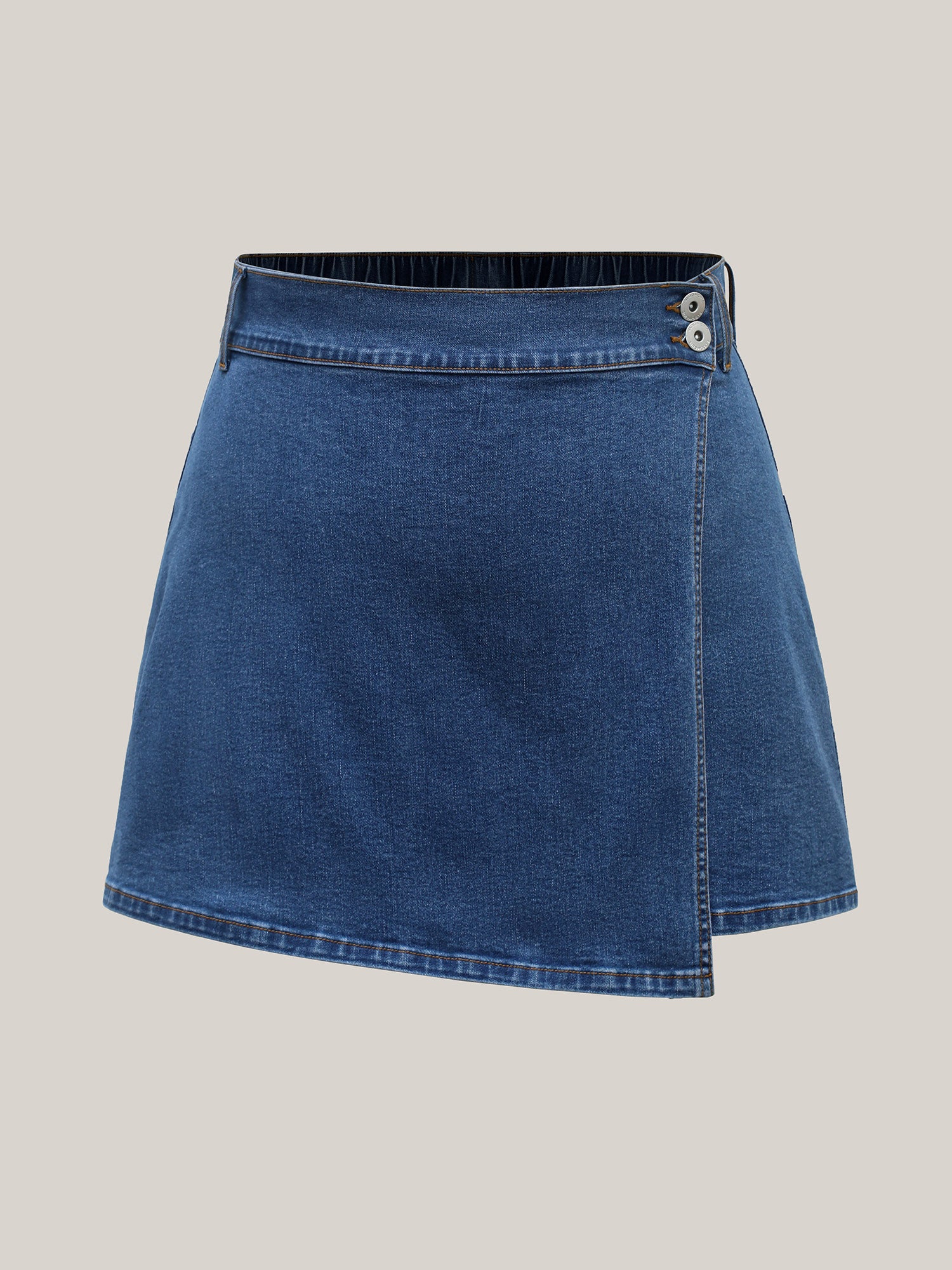 Wrap Front Button Detail Denim Skort