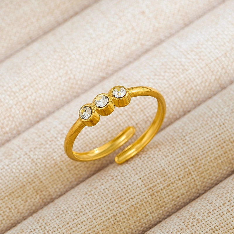 Rock Oversized Leaves Eye Flower 304 Stainless Steel Gem 18K Gold Plated Inlay Open Rings