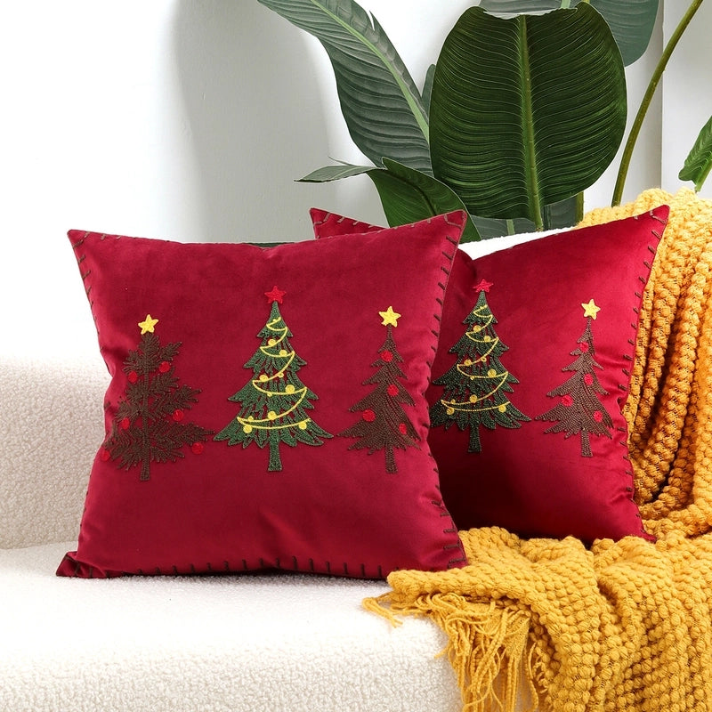 Fashion Christmas Tree Elk Short Plush Pillow Cases