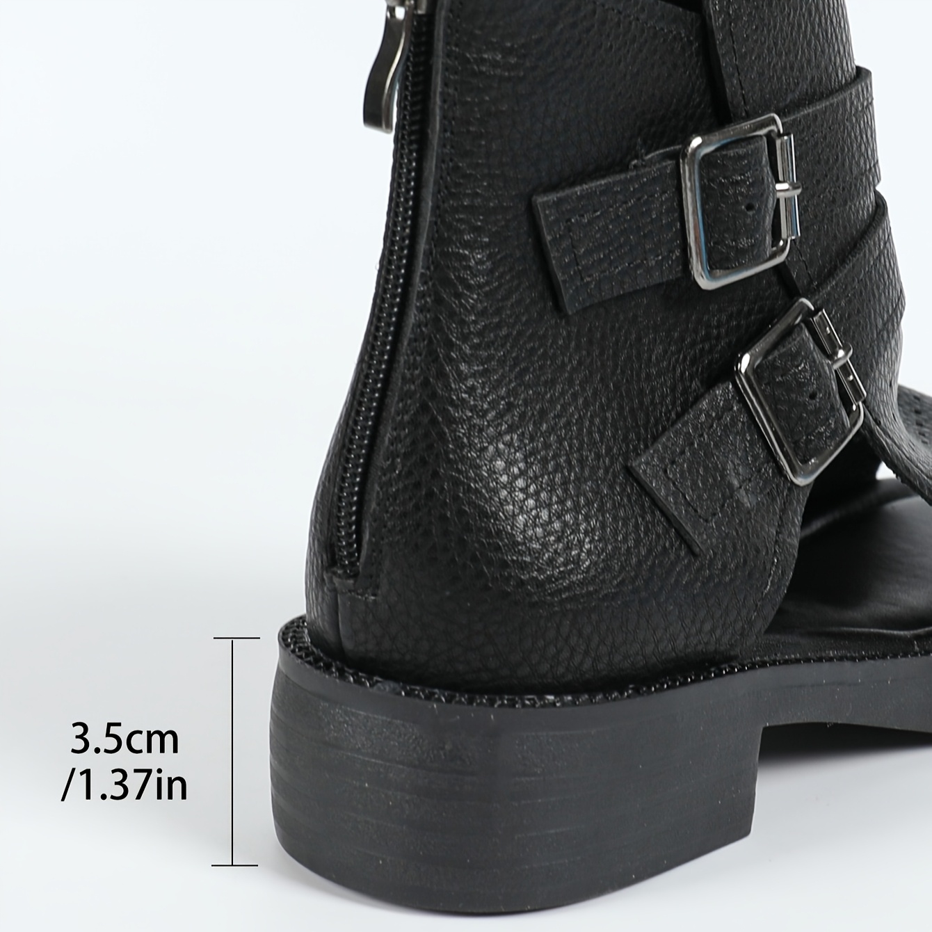 Women'S Fashion Hollow-Out Ankle Booties, Solid Color Black Sandals with Low Heel, Open Toe Zipper Closure, Man-Made Materials, TPR Sole - Available in Plus Sizes