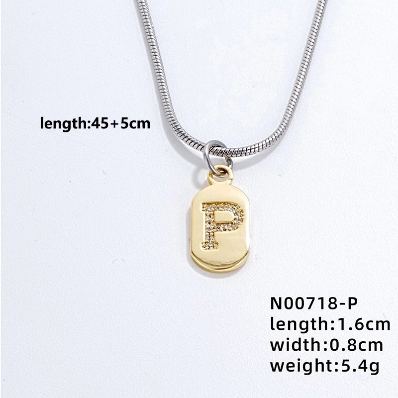 304 Stainless Steel Titanium Steel Gold Plated Minimalist Plating Chain Inlay Letter Zircon Pendant Necklace