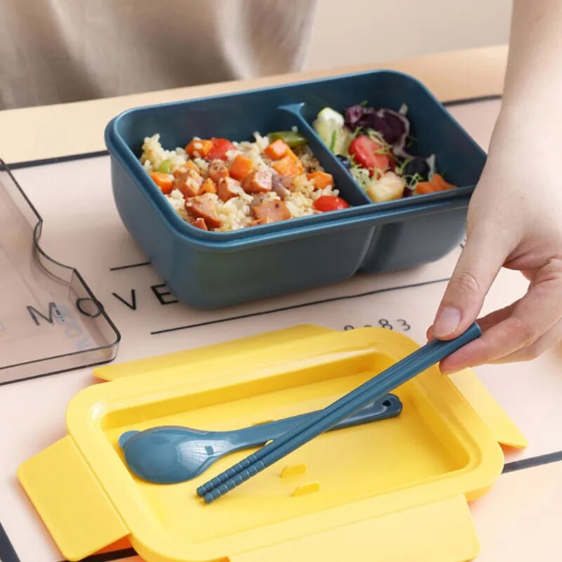 850ml Eco-Friendly Food Grade Plastic Bento Lunch Box With Spoon And Stick