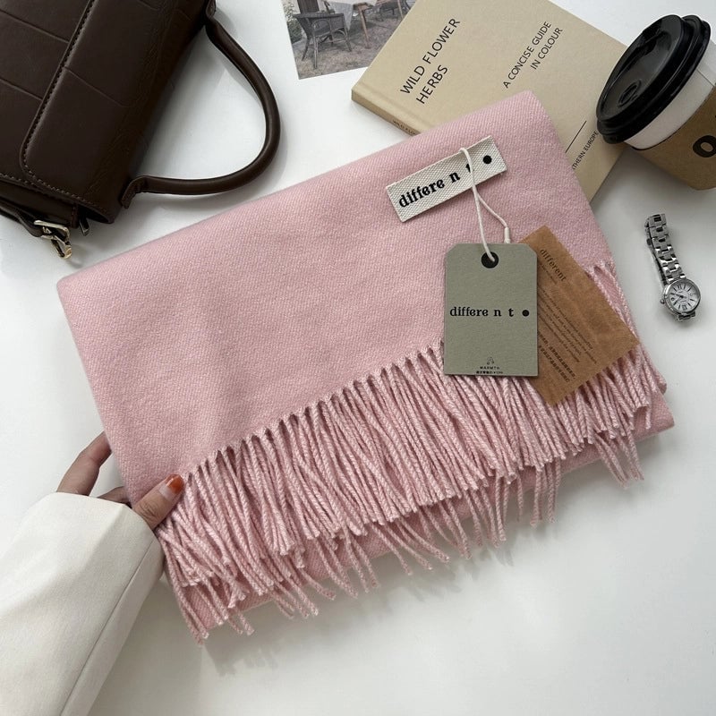 Women's Elegant Retro Solid Color Imitation Cashmere Tassel Scarf