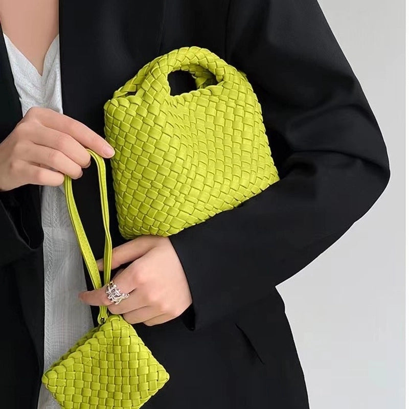 Women's Small Pu Leather Solid Color Streetwear Weave Square Open Crossbody Bag