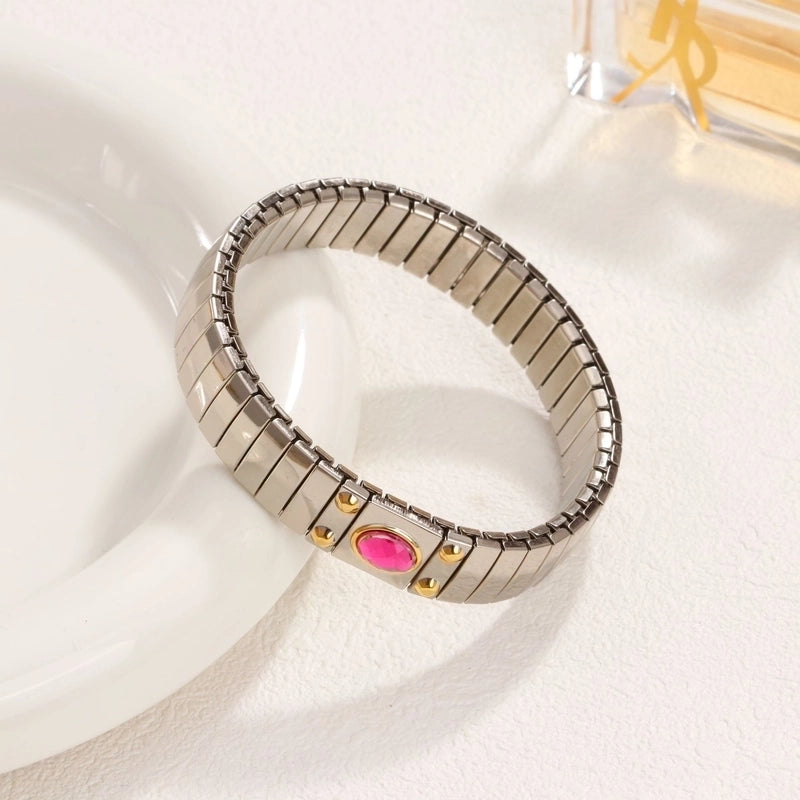 Casual Retro Geometric 304 Stainless Steel Zircon Wristband In Bulk