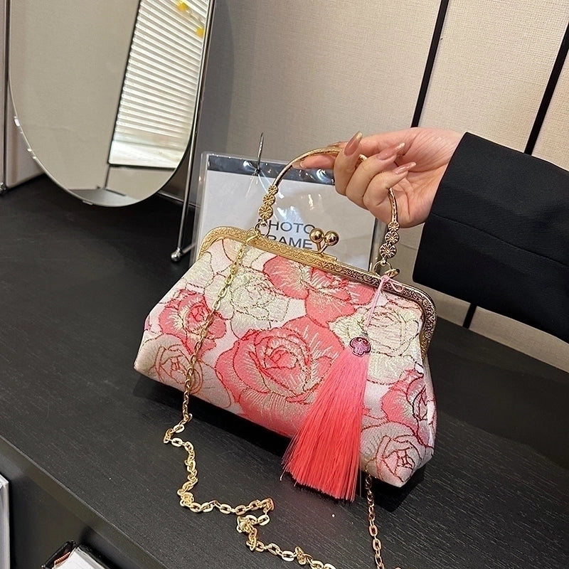 Women's Medium Pu Leather Flower Vintage Style Ethnic Style Tassel Square Buckle Crossbody Bag