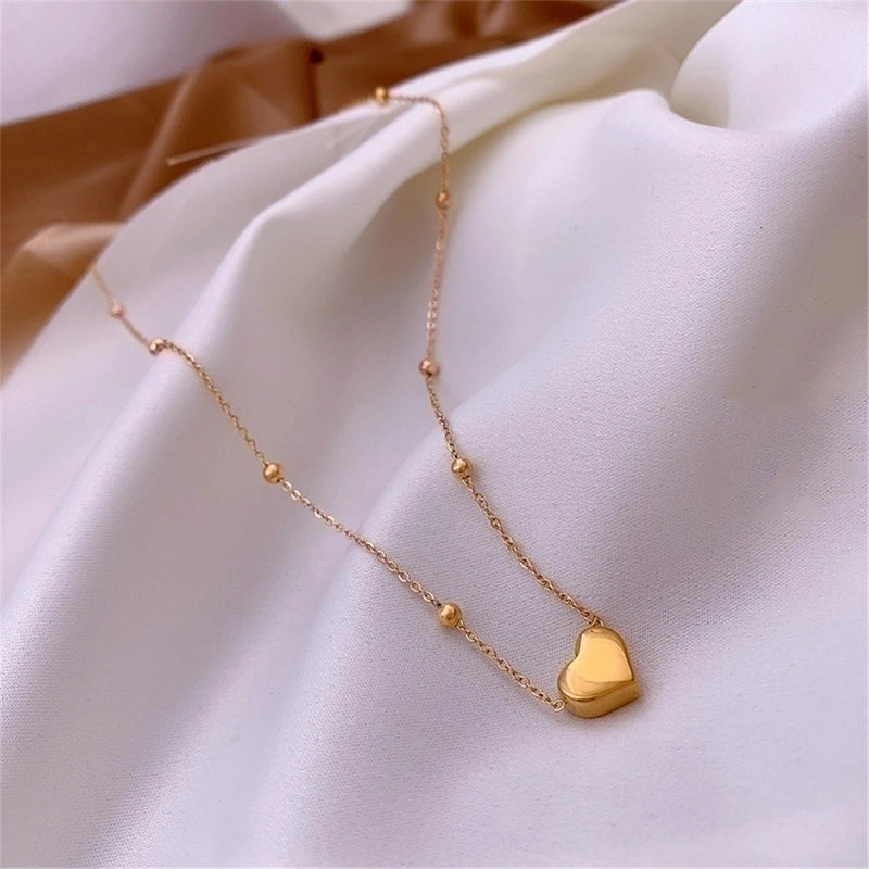 Minimalist Heart Shape Titanium Steel Plating Gold Plated Pendant Necklace