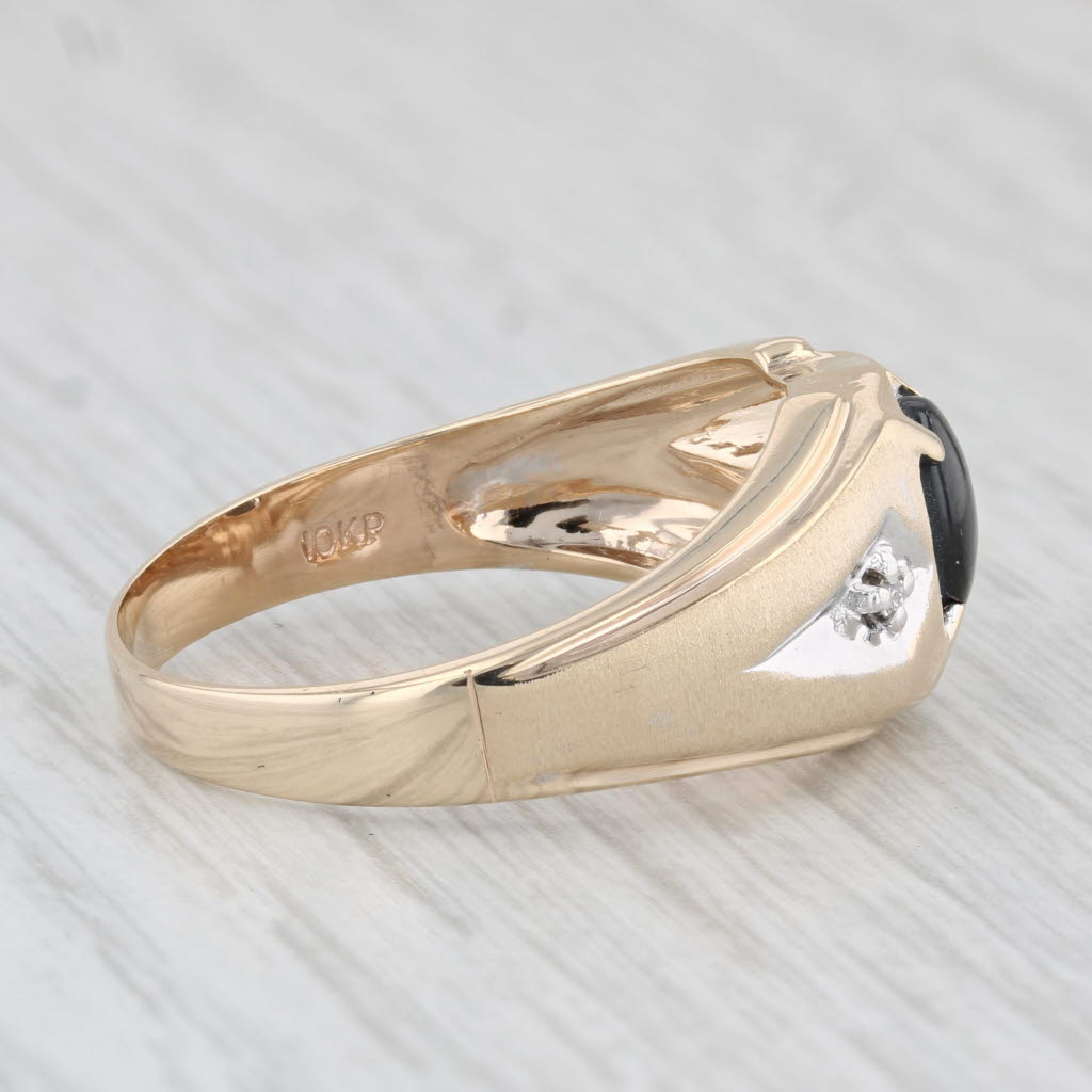 Black Star Sapphire Diamond Men's Ring 10k Yellow Gold Size 12