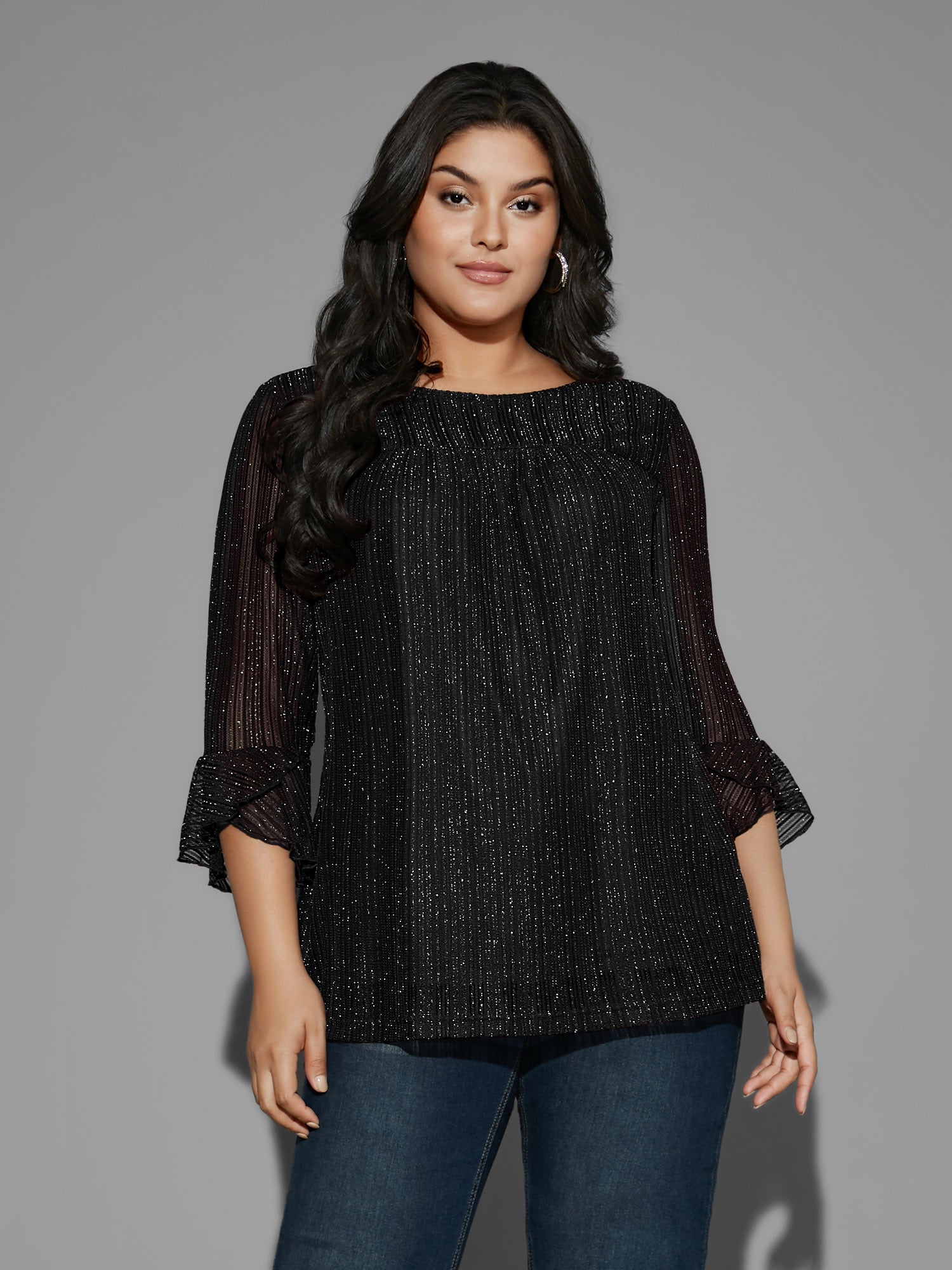 Glitter Gathered Patchwork Ruffles Top