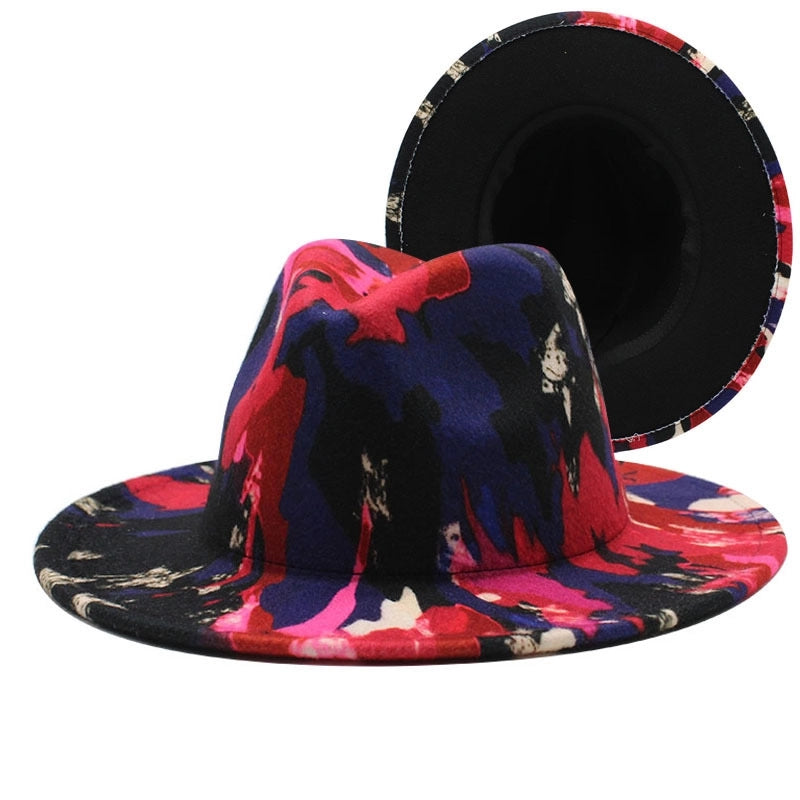 New Graffiti Printed Large Brim Wool Felt Hat Men's And Women's Spring And Autumn Pattern Topper Hat New Jazz Hat