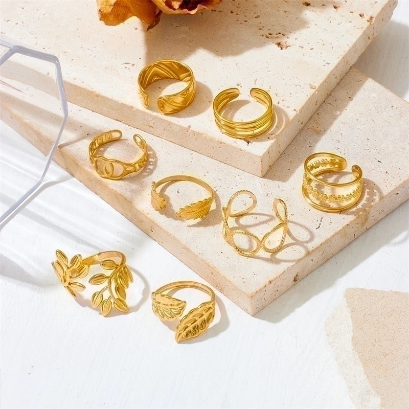 Titanium Steel 18K Gold Plated Minimalist Inlay Circle Rhinestones Open Rings