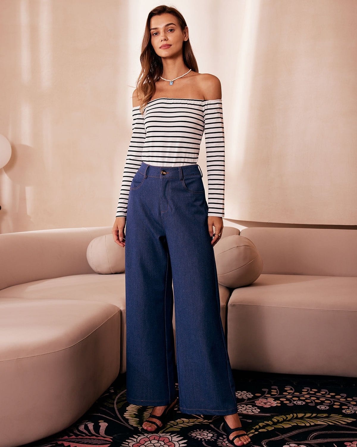 The Blue High Waisted Wide Leg Faux Jeans