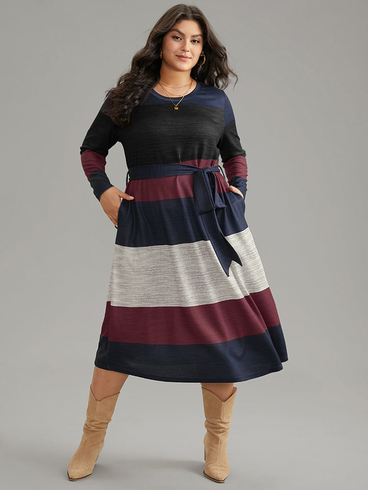 Colorblock Contrast Heather Belted Dress