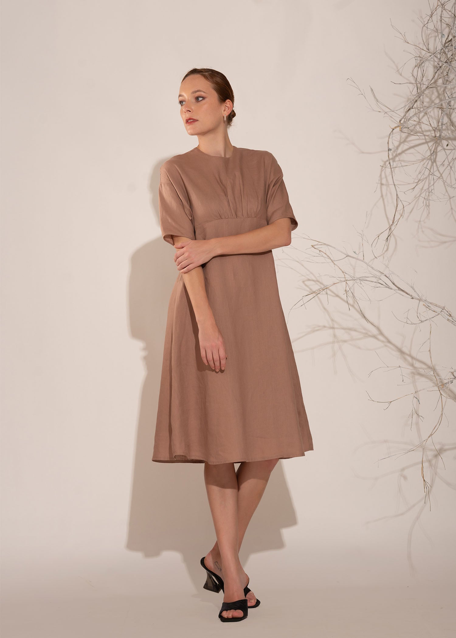 Round Neck Dress With Front Gathers