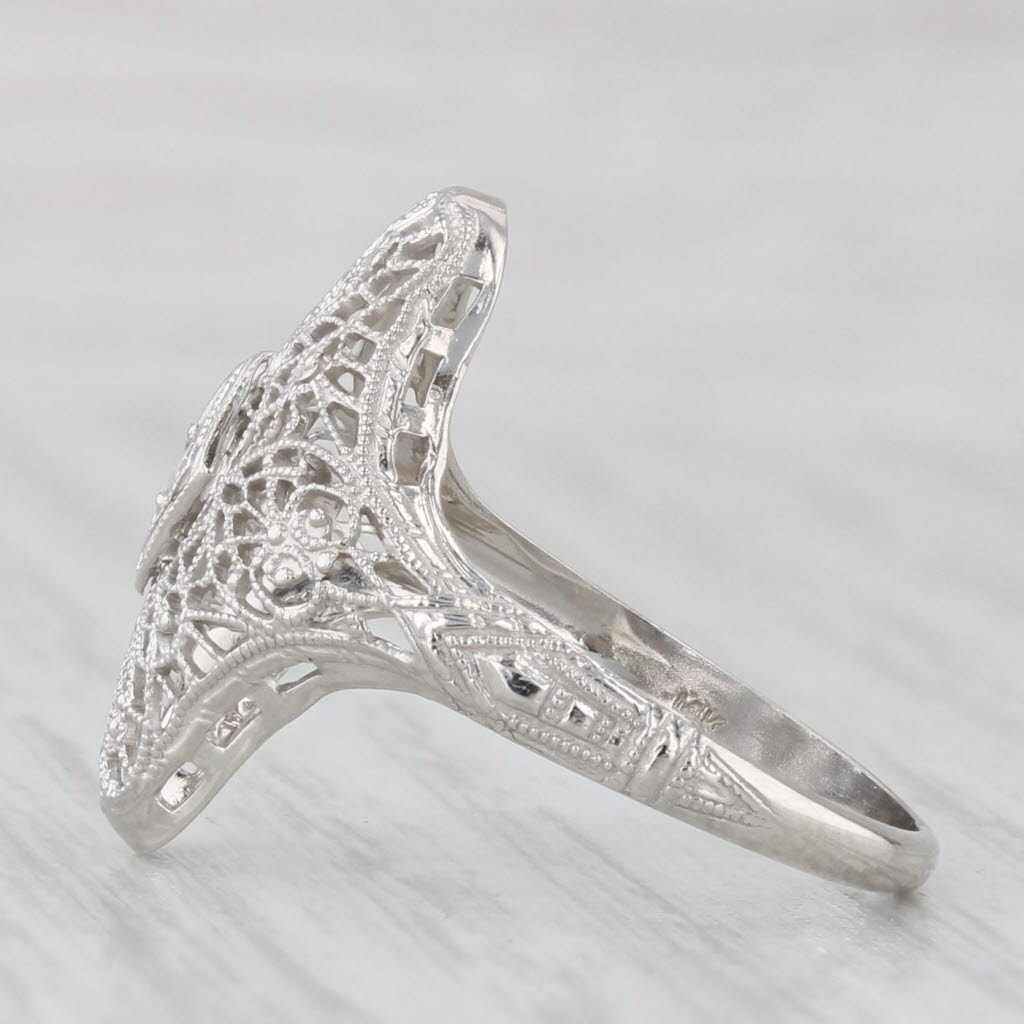 Vintage Diamond Filigree Ring 14k White Gold Size 6.5