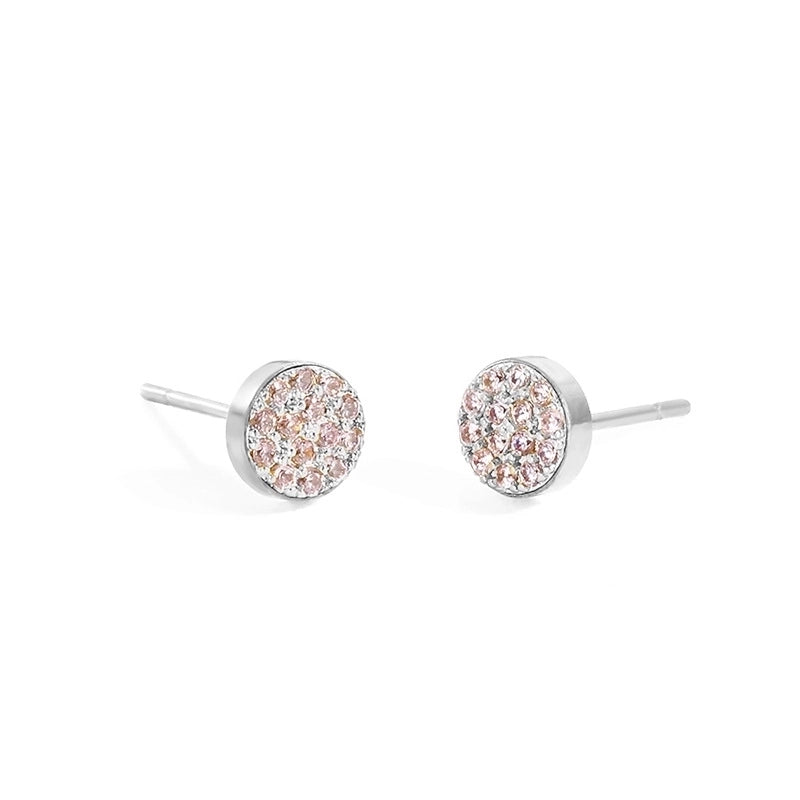 Minimalist Round Stainless Steel Inlay Artificial Diamond Ear Studs 1 Pair