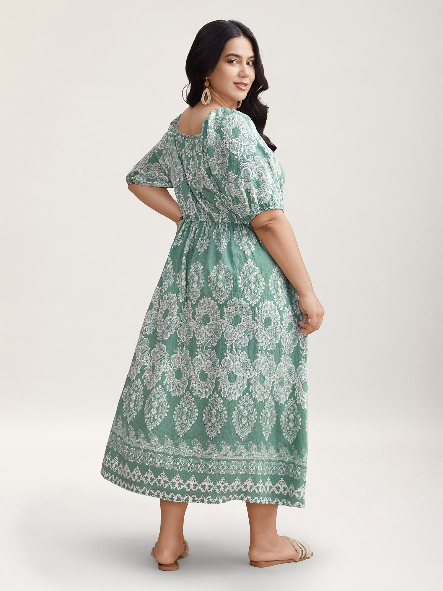Boho Print Waist Defining Midi Dress