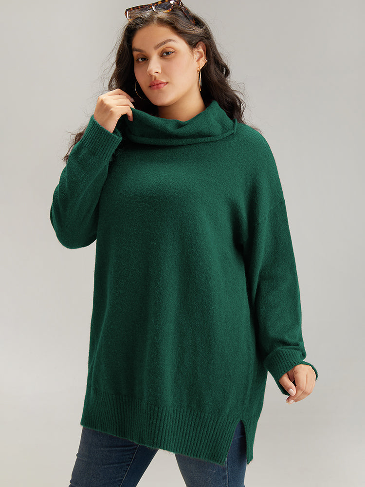 Anti-Pilling Split Side Turtle Neck Pullover