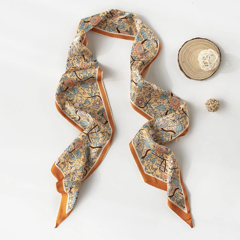 Women's Retro Plaid Flower Satin Silk Scarf