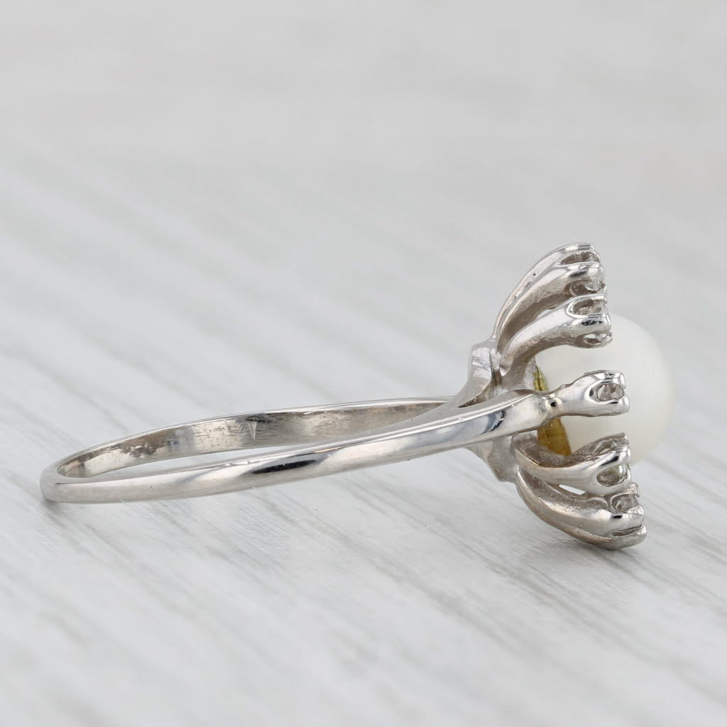 Vintage Cultured Pearl 0.15ctw Diamond Halo Ring 14k White Gold Size 9.25
