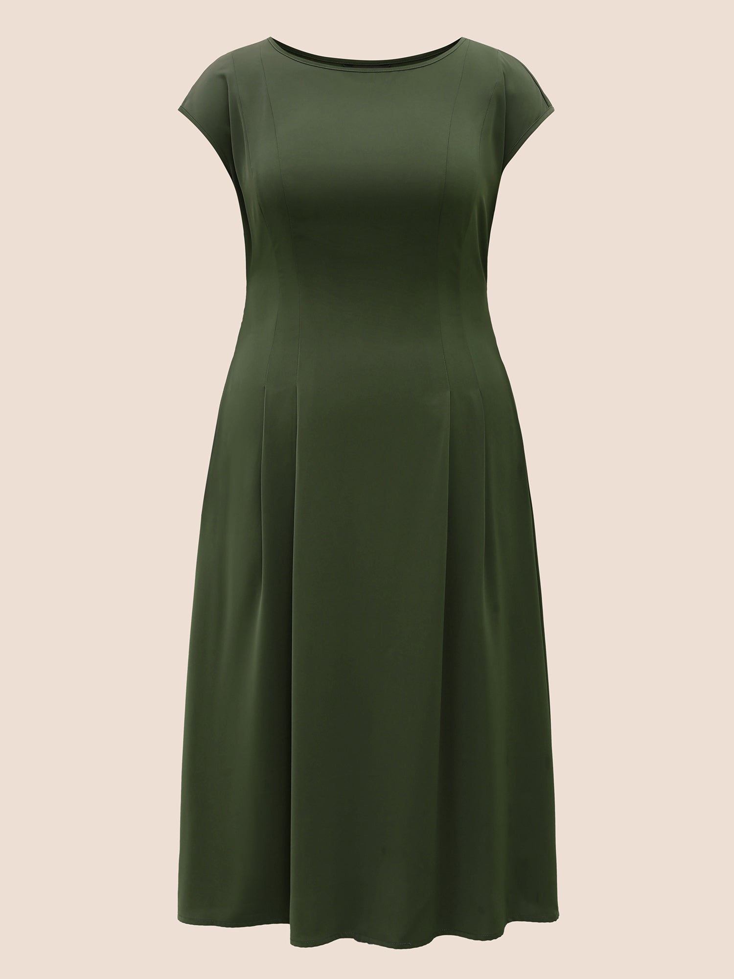 Plain Pleated Shirred Cap Sleeve Dress