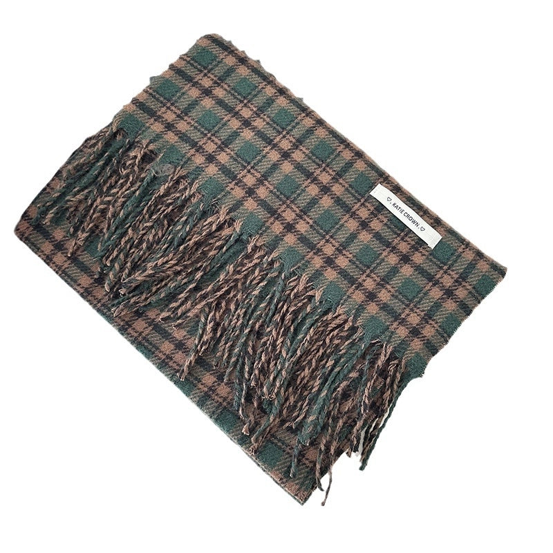 Women's Casual Retro Lattice Cotton Blend Tassel Scarf