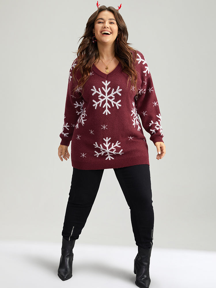 Anti-Pilling Snowflake Print Pullover