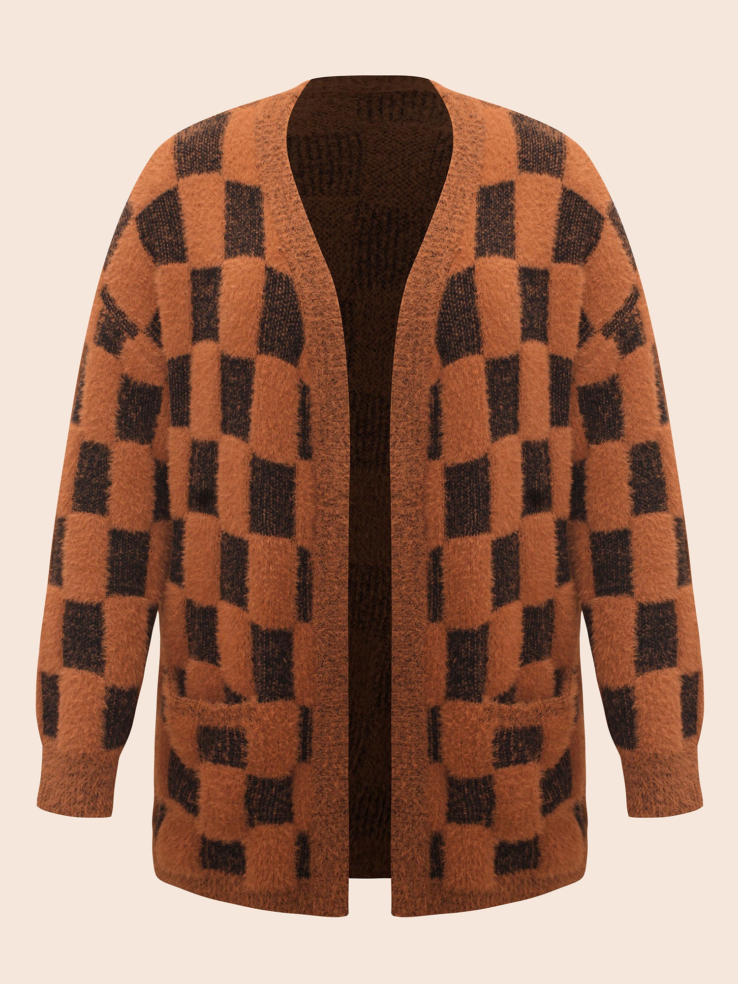 Plaid Fluffy Patched Pocket Cardigan
