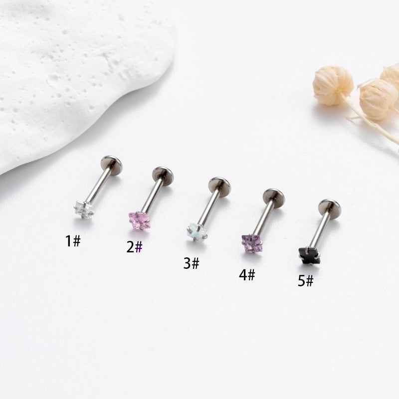 1 Piece Ear Cartilage Rings & Studs quare 316L Stainless Steel  Plating Inlay Zircon