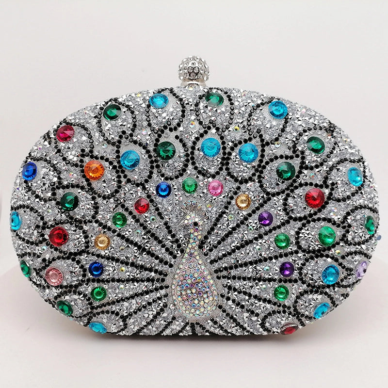 Silver Black Green Pu Leather Peacock Oval Evening Bags