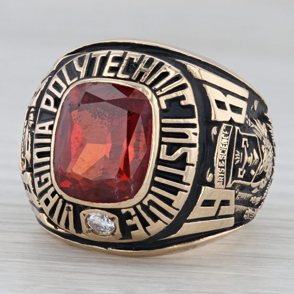 Virginia Polytechnic University Class Ring 10k Gold Lab Created Sapphire Diamond