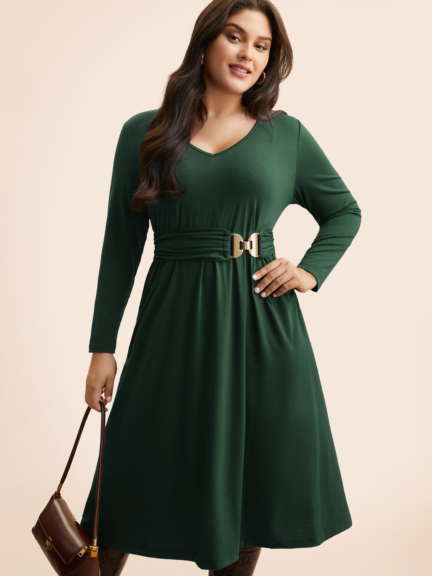 Solid Metal Detail Midi Dress