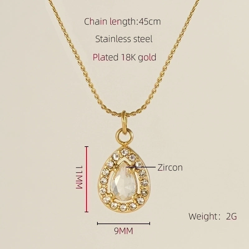Stainless Steel 18K Gold Plated Glam Shiny Plating Inlay Sun Water Droplets Heart Shape Zircon Pendant Necklace