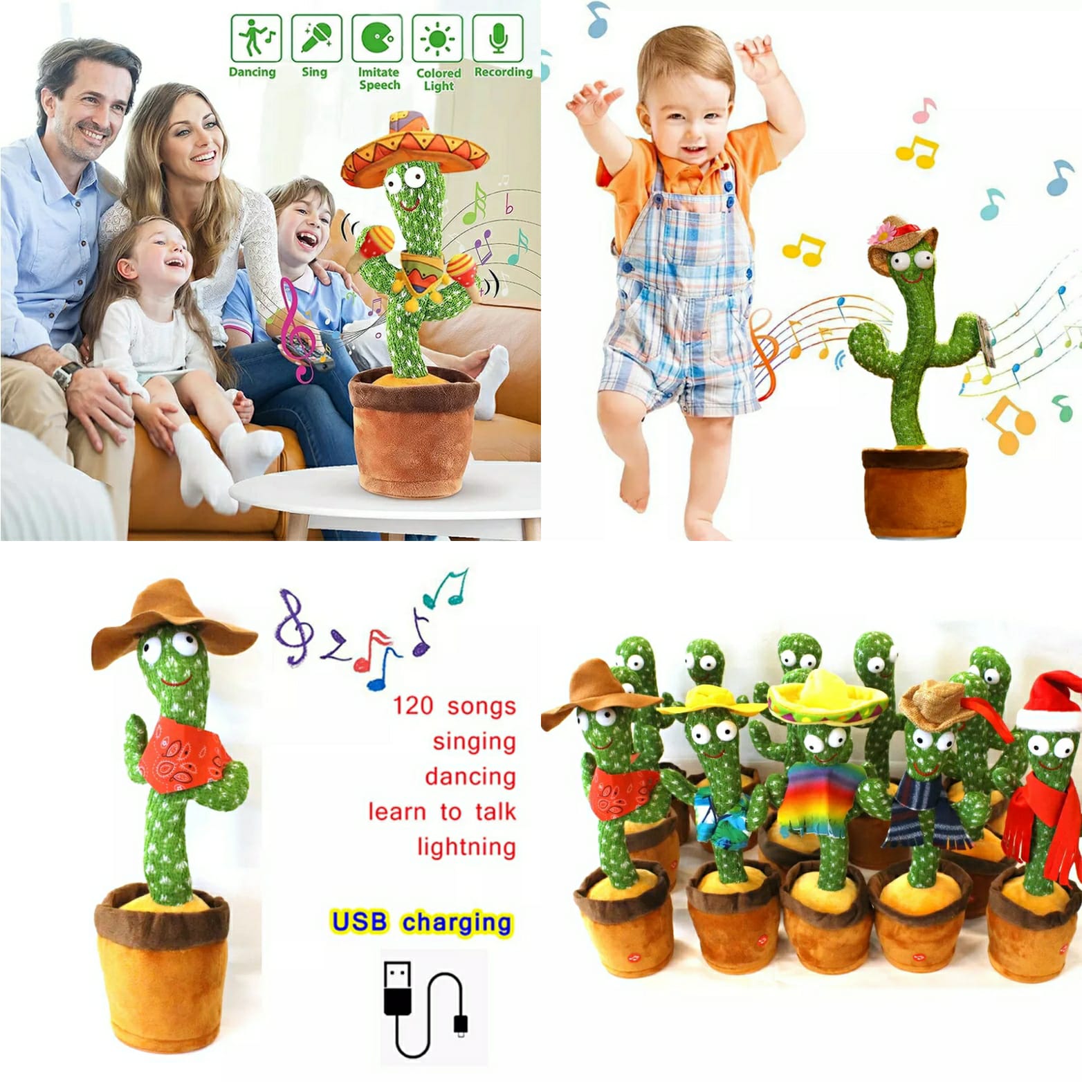 Dancing Shaking Cactus Toy with Recording and Singing of Songs