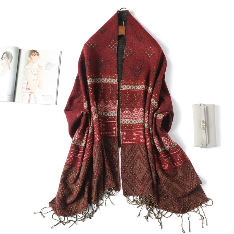 Fashion Diamond Plaid Shawl Scarf Women's Winter Warm Scarf Tassel Artificial Cashmere Scarf Double-Sided Color Matching