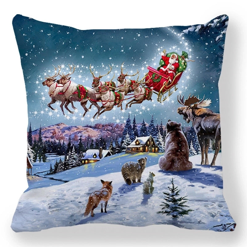 Christmas Pastoral Santa Claus Elk Cotton Pillow Cases Couch & Sofa Decor