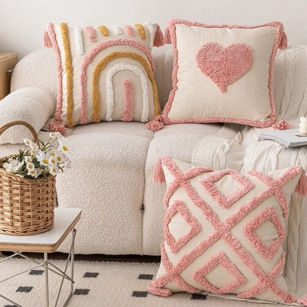 Tassel-Trimmed Boho Floral Cushions