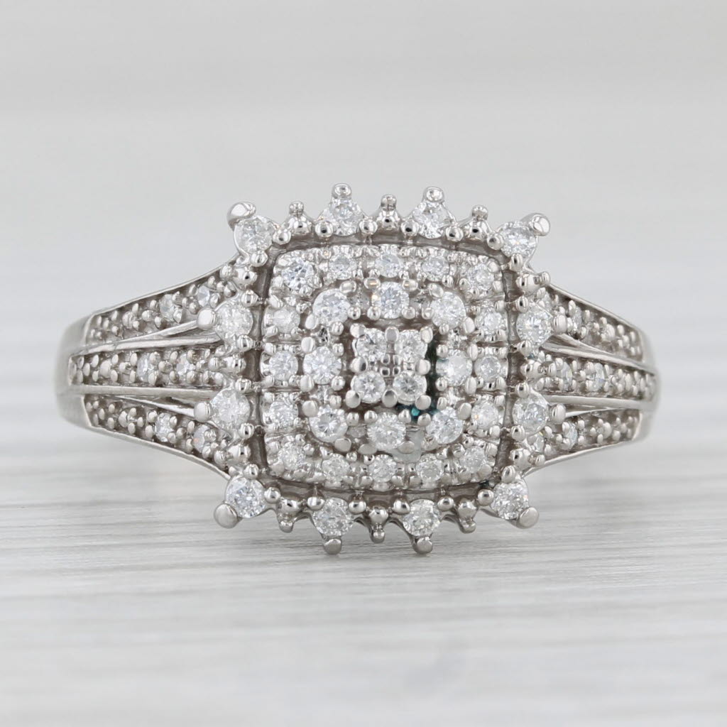 0.24ctw Diamond Cluster Halo Engagement Ring 10k White Gold Size 7