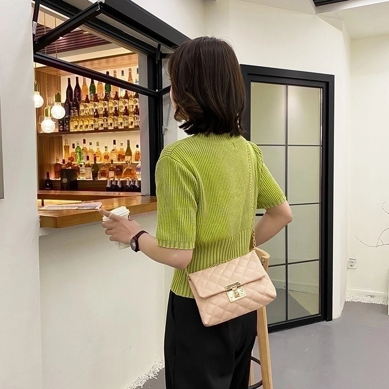 Women's Small Pu Leather Solid Color Fashion Square Lock Clasp Crossbody Bag