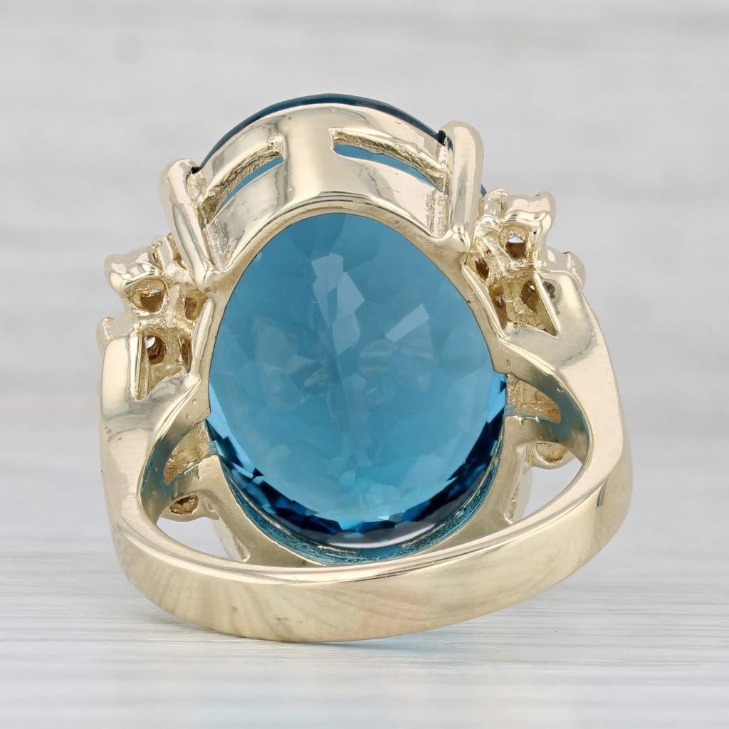 33.05ctw Blue Topaz Diamond Ring 14k Yellow Gold Size 9 Cocktail
