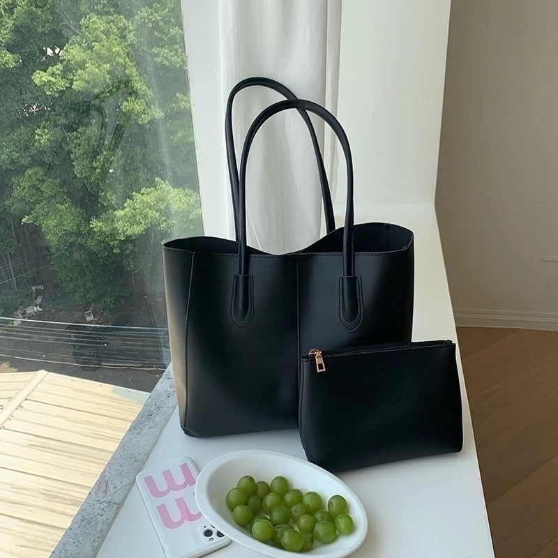 Women's Large Pu Leather Solid Color Classic Style Magnetic Buckle Tote Bag