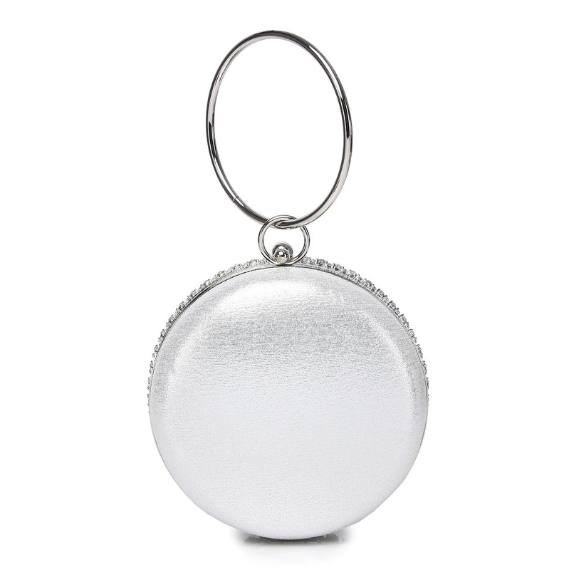Gold Silver Polyester Metal Solid Color Rhinestone Round Evening Bags