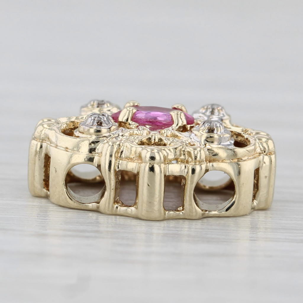 0.10ct Ruby Slide Bracelet Charm 10k Yellow Gold Vintage OMG Diamond Accents