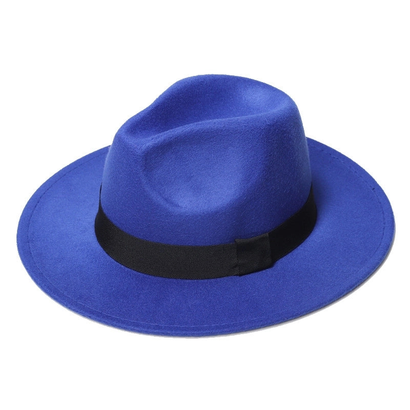 Autumn And Winter New Square Ribbon Panama Top Hat British Style Flat Rim Jazz Hat Woolen Hat Men