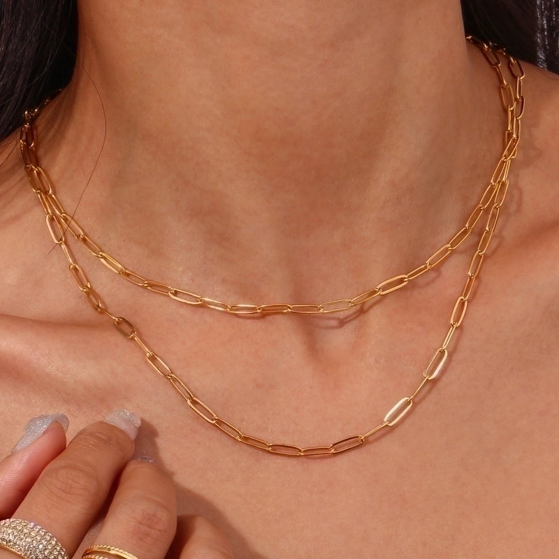 Elegant Retro Solid Color 304 Stainless Steel 18K Gold Plated Plating Bracelets Necklace